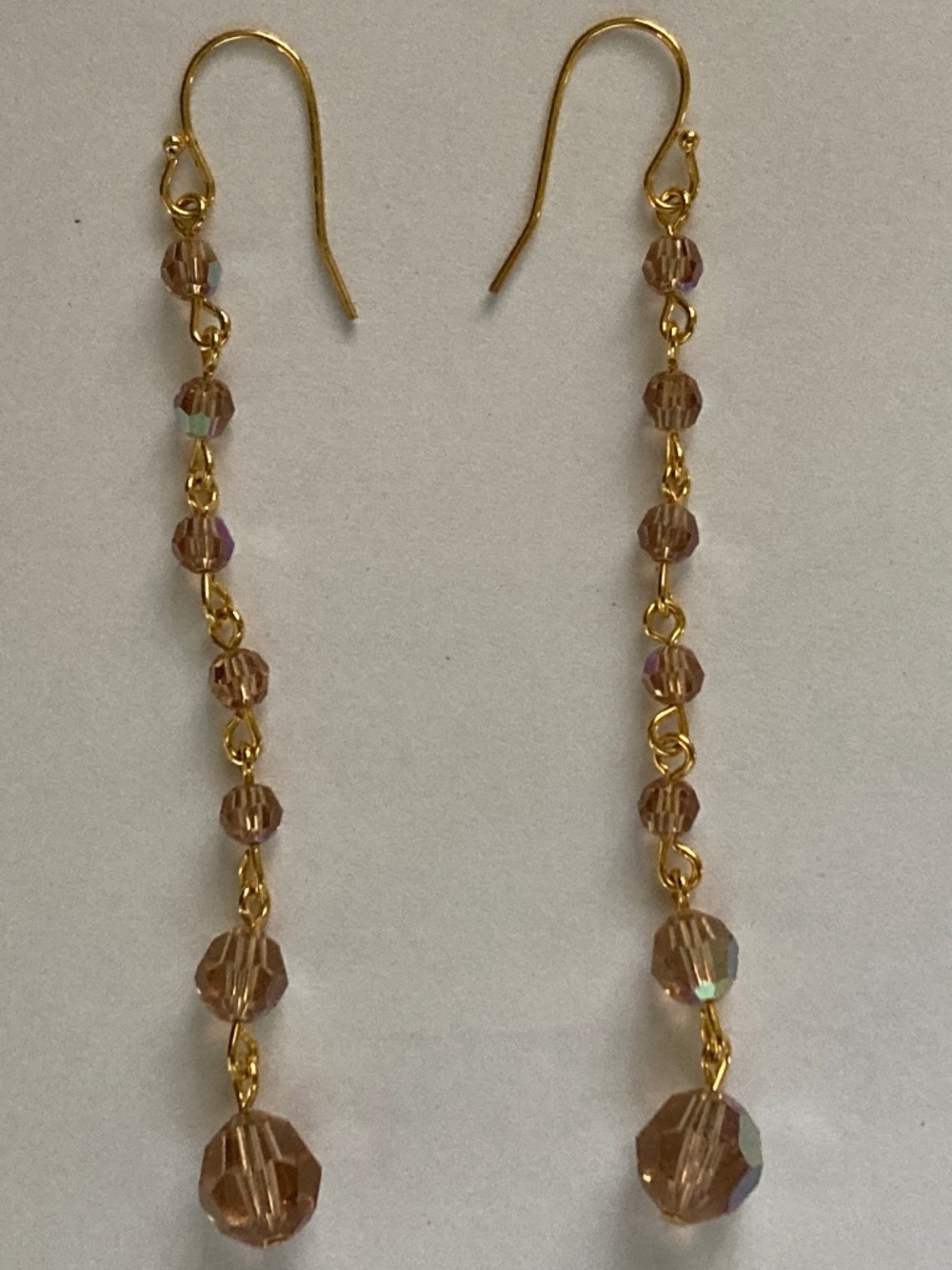 Yellow Gold Tone Long Drop Earrings With Graduated Faceted Beads/NEW!